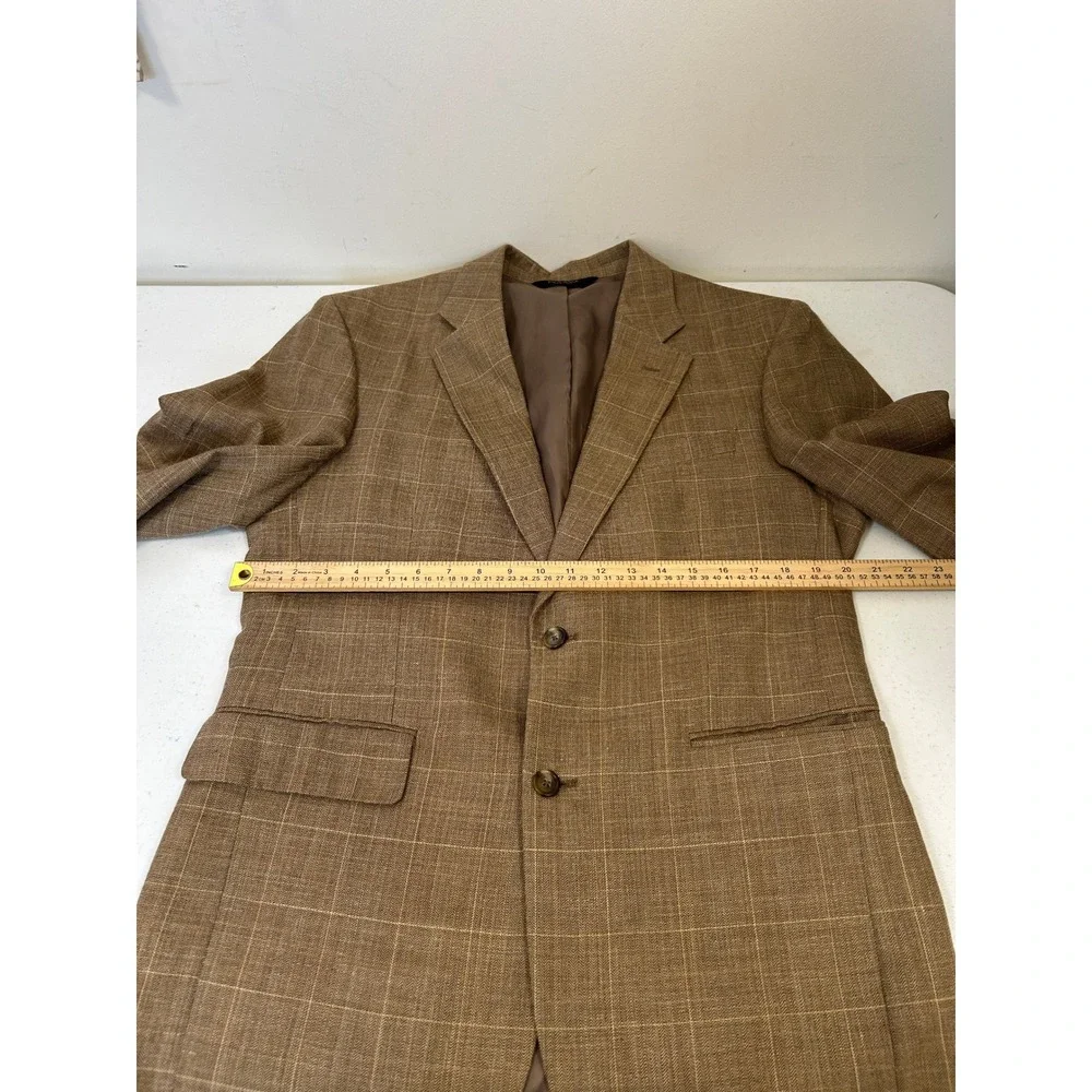 Jos A Bank Mens Tan Brown Windowpane Plaid Sport Coat‎ Blazer Jacket Size 44R